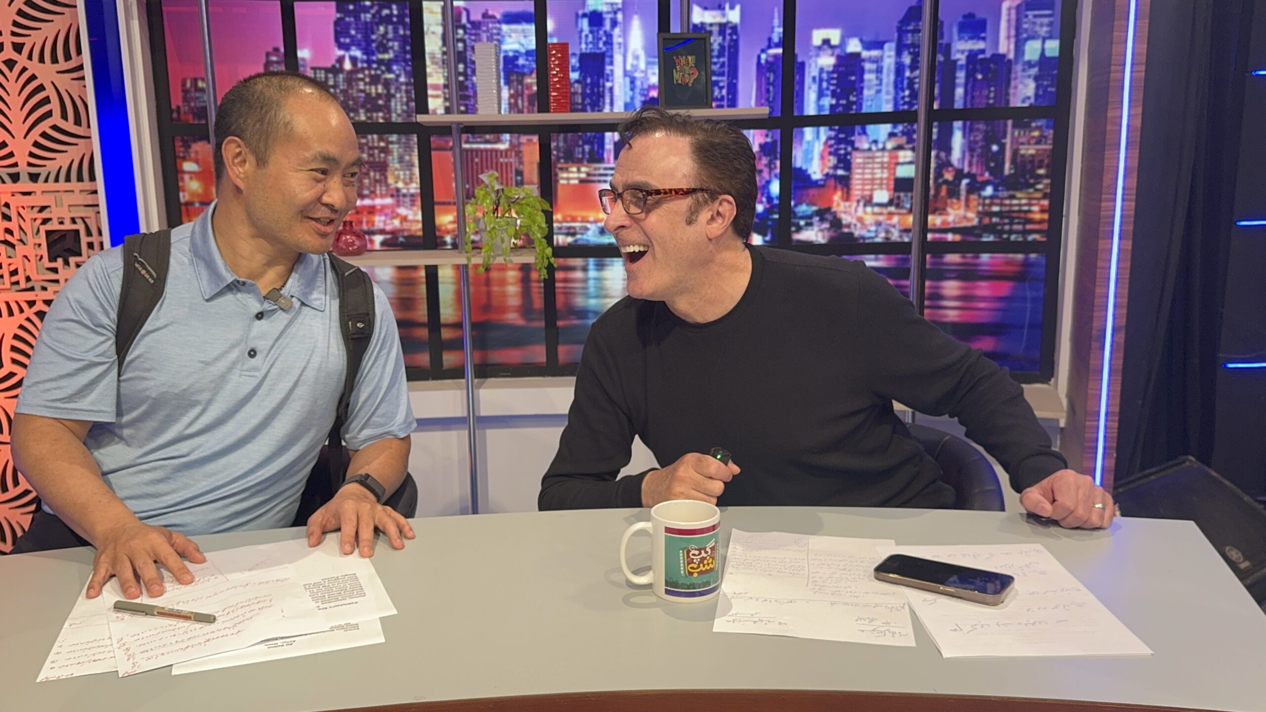 Dennis Yu and Dan Ulin together in a recording studio